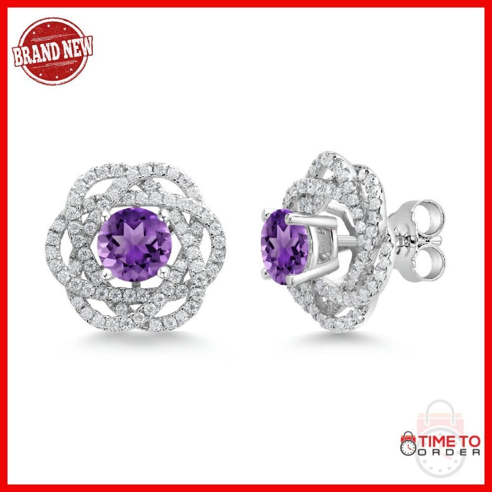 925 Sterling Silver 6mm Gemstone Stud Earrings with Removable Moissanite Jackets